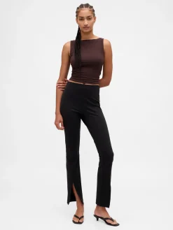 High Rise Double Knit Split-Hem Flare Pants
