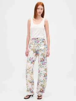 High Rise Floral Barrel Jeans