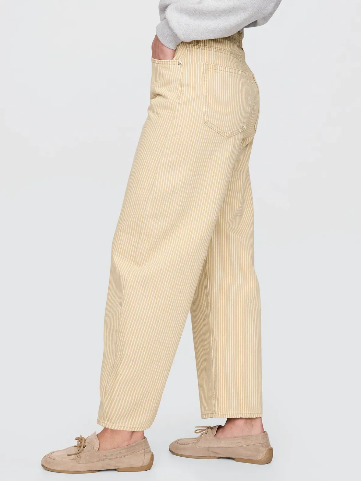 High Rise Khaki Stripe Barrel Jeans