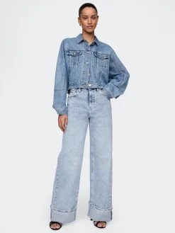 High Rise Stride Cuffed Wide-Leg Jeans