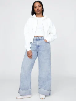 High Rise Stride Cuffed Wide-Leg Jeans