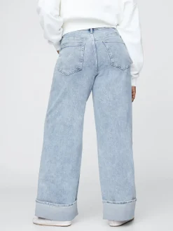 High Rise Stride Cuffed Wide-Leg Jeans