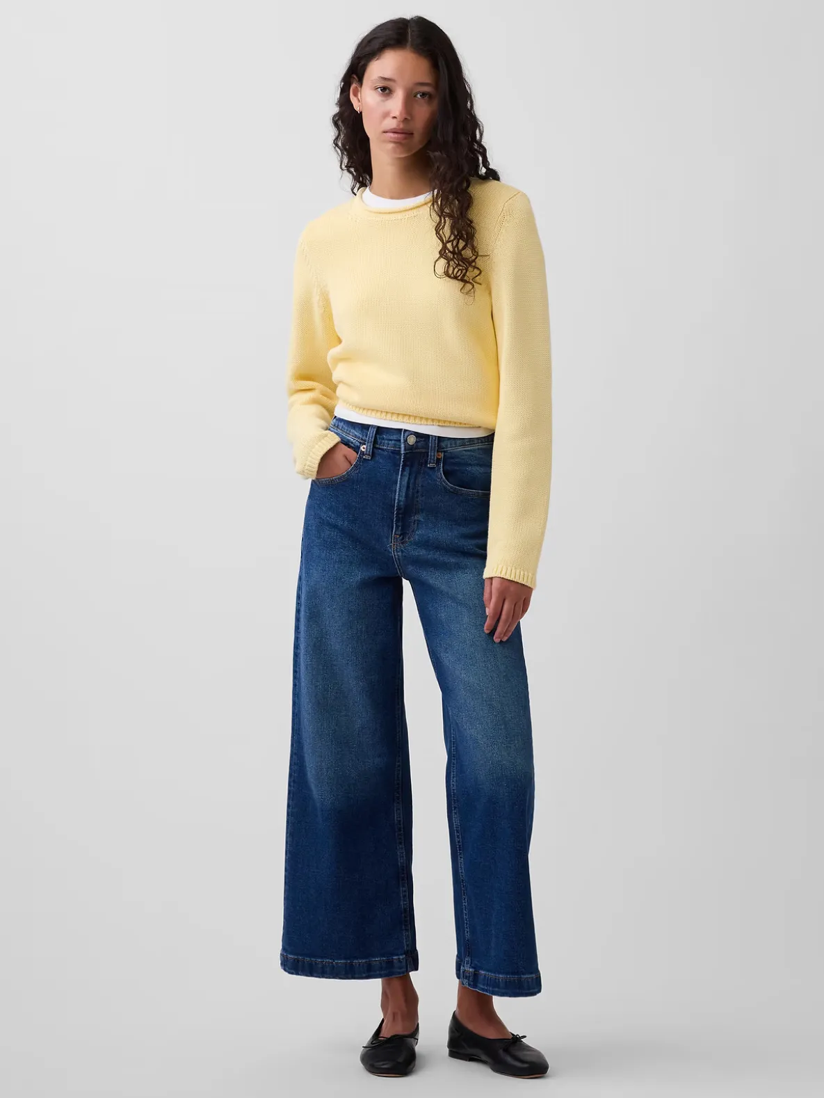 High Rise Stride Wide-Leg Ankle Jeans