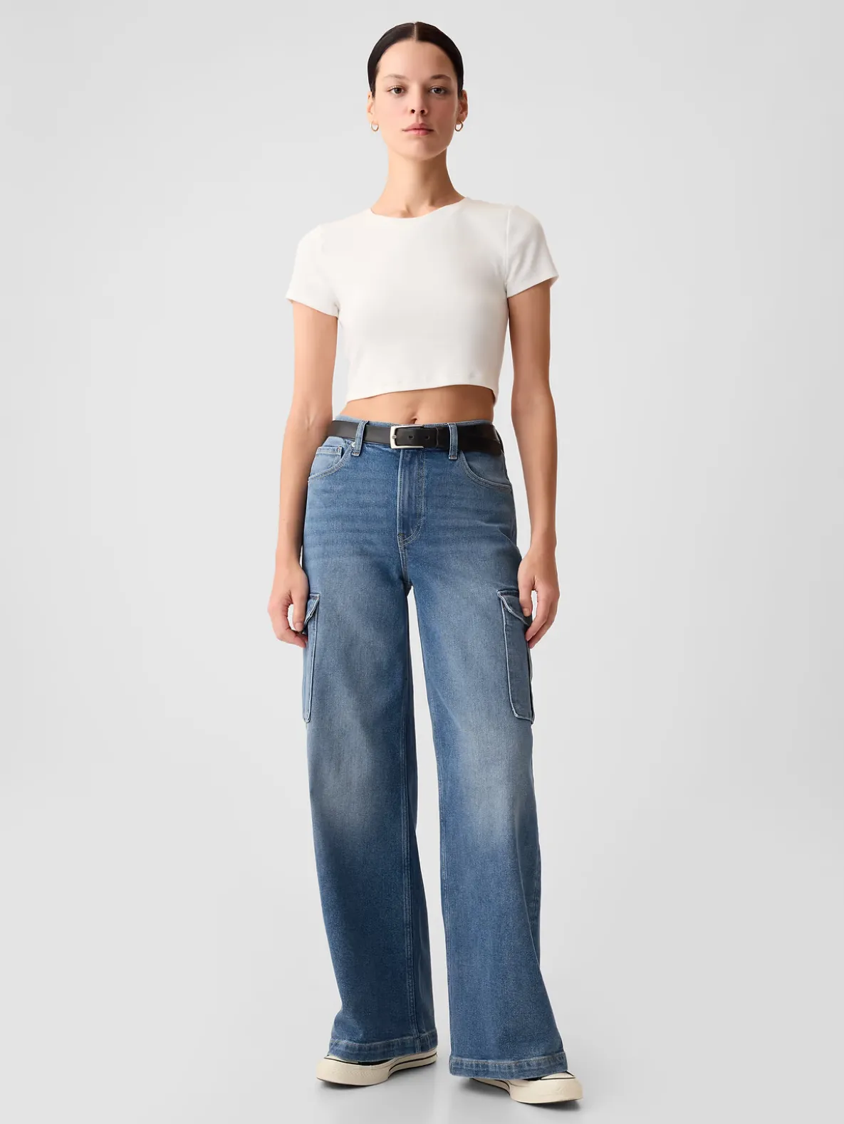 High Rise Stride Wide-Leg Cargo Jeans