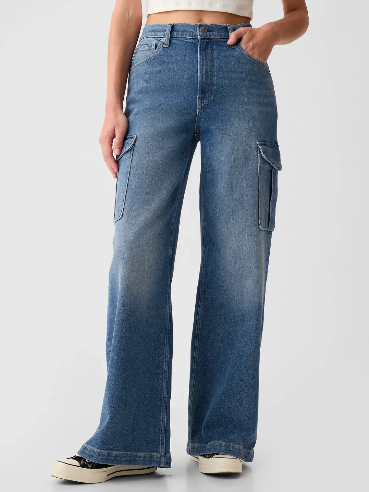 High Rise Stride Wide-Leg Cargo Jeans