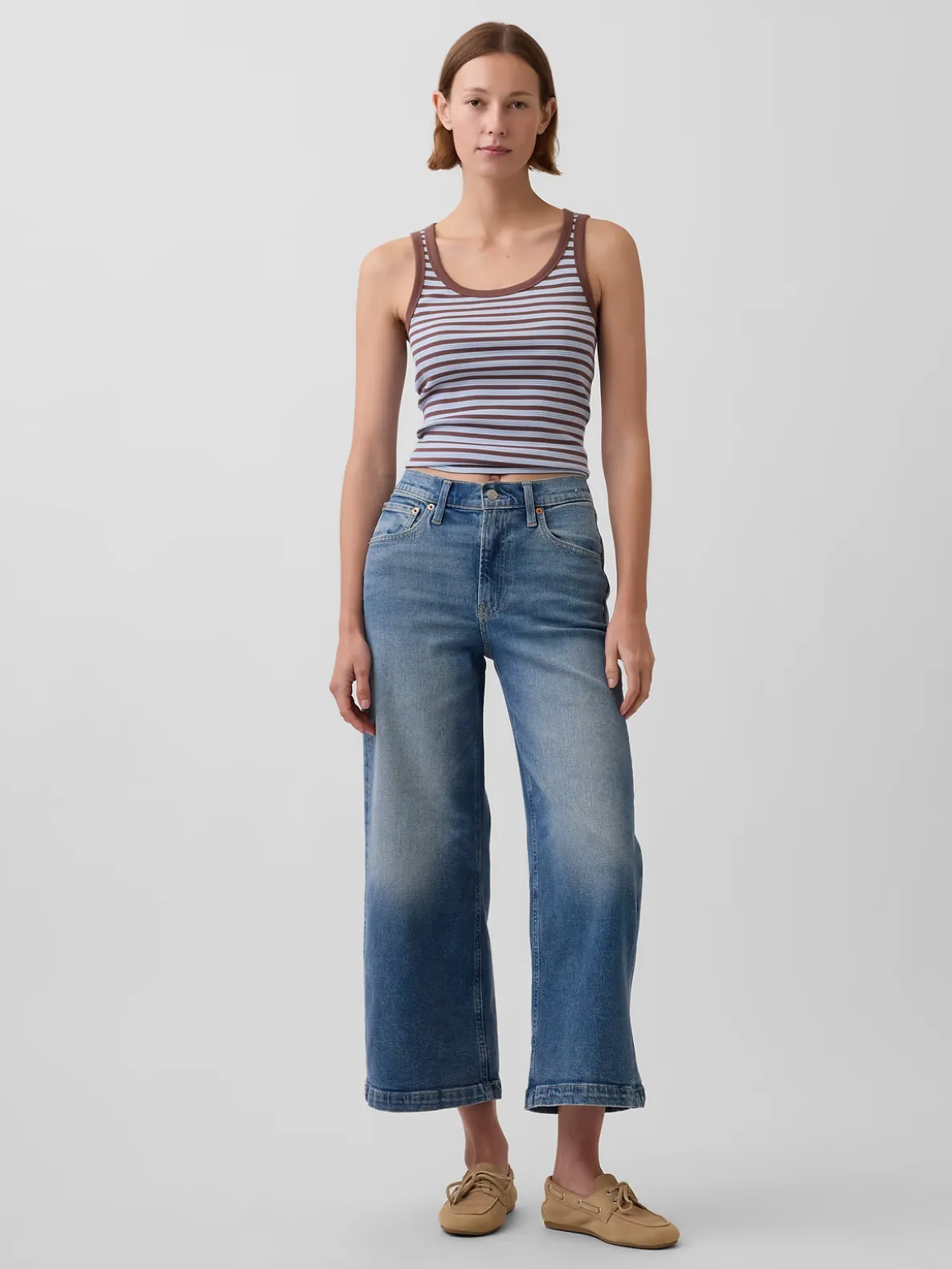 High Rise Stride Wide-Leg Ankle Jeans