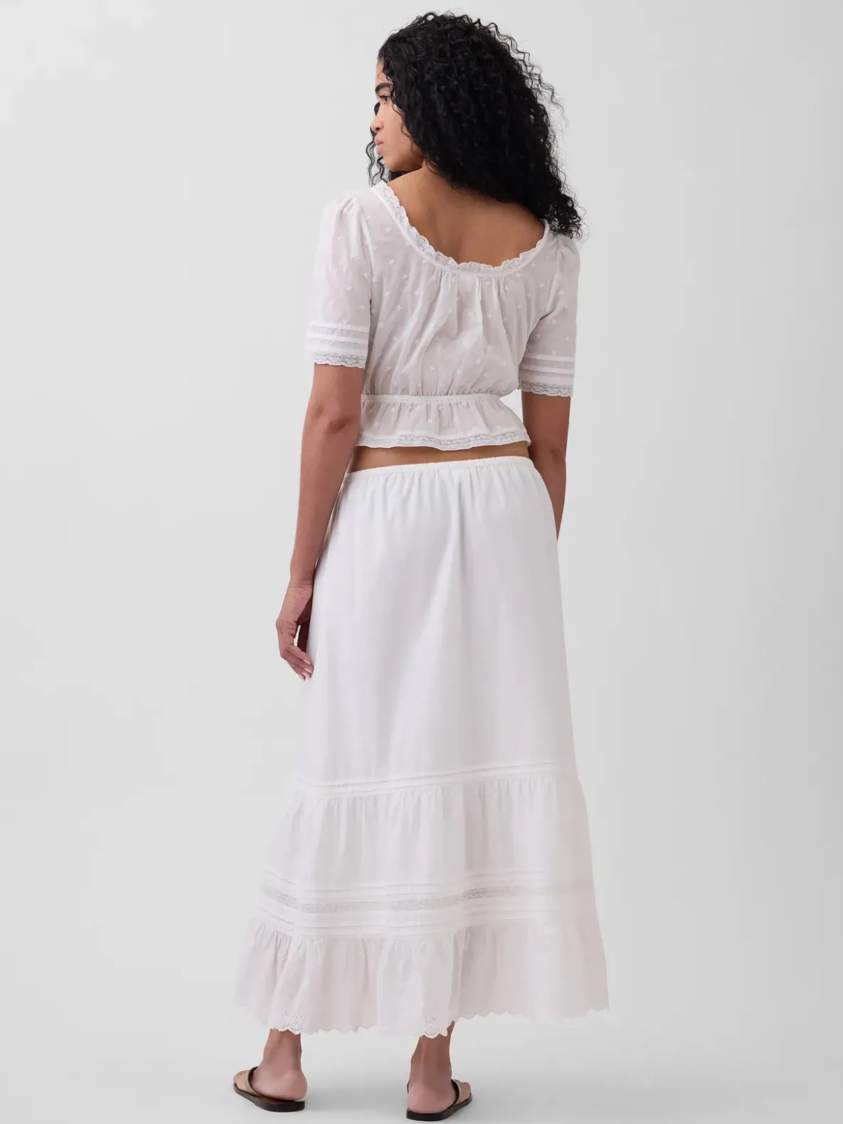 High Rise Tiered Lace-Trim Maxi Skirt