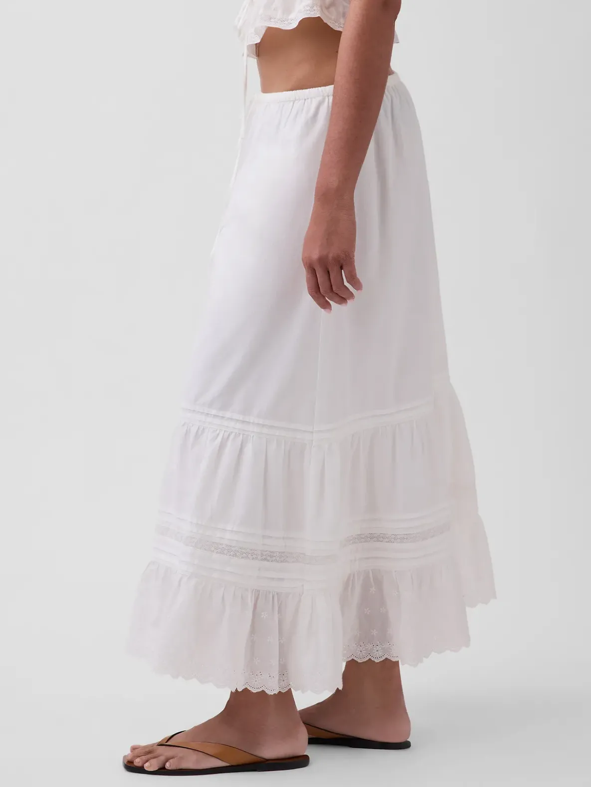 High Rise Tiered Lace-Trim Maxi Skirt