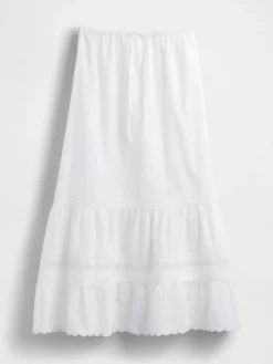 High Rise Tiered Lace-Trim Maxi Skirt
