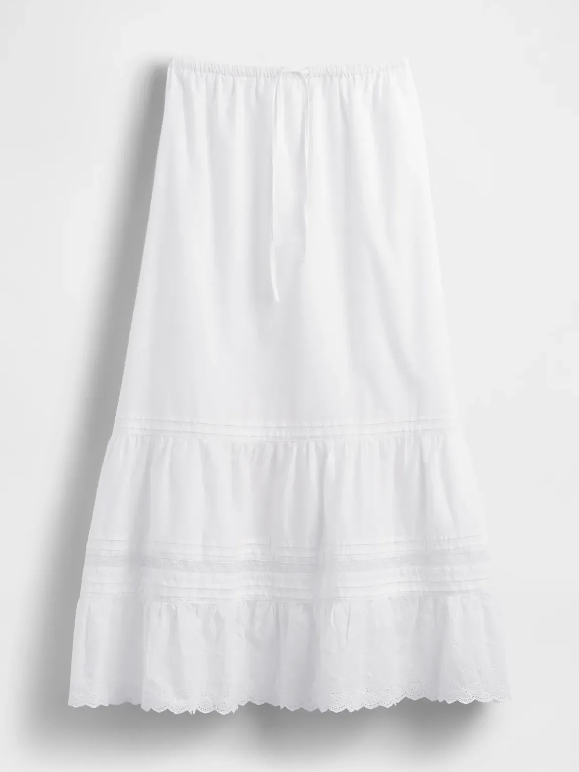 High Rise Tiered Lace-Trim Maxi Skirt
