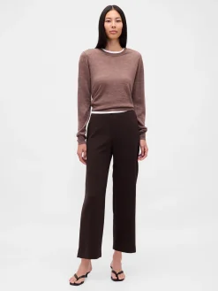 High Rise Twill Straight Ankle Pants