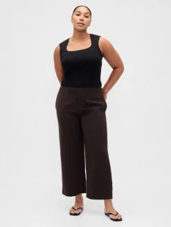 High Rise Twill Straight Ankle Pants