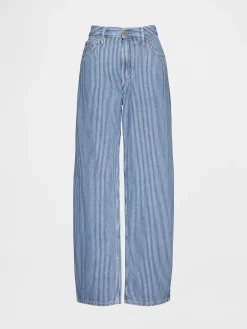 High Rise UltraSoft Denim Stripe Barrel Jeans