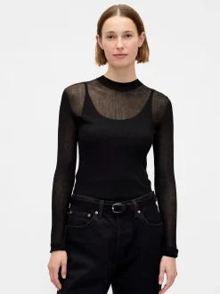 High-Neck Sheer Sweater