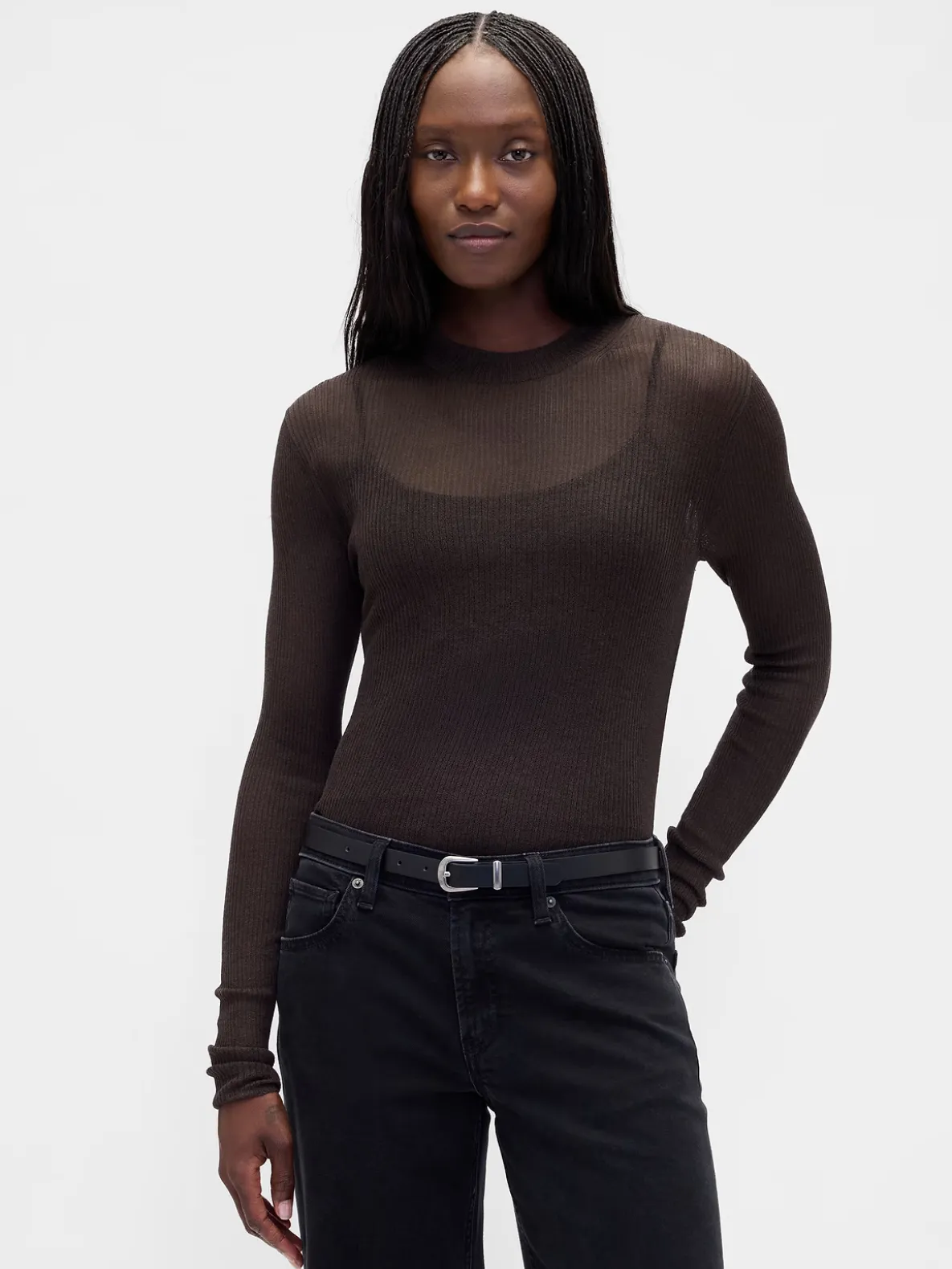 High-Neck Sheer Sweater