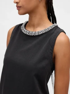 Jewel-Neck Mini Shift Dress
