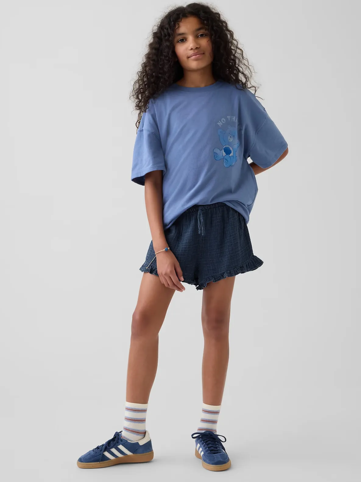 Kids Cotton Gauze Denim Easy Ruffle Shorts