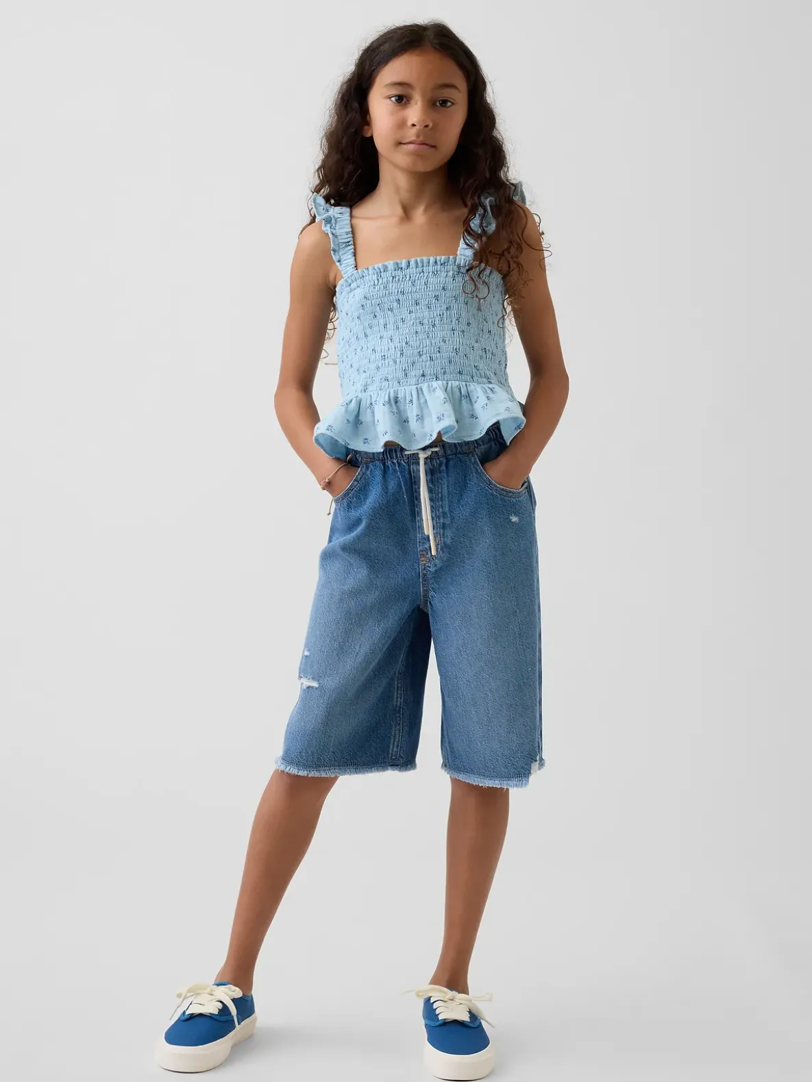 Kids Cotton Gauze Smocked Peplum Top