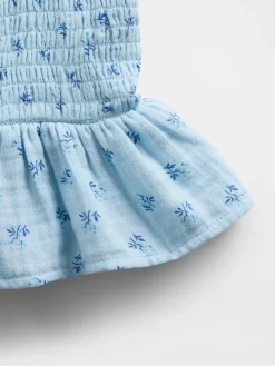 Kids Cotton Gauze Smocked Peplum Top