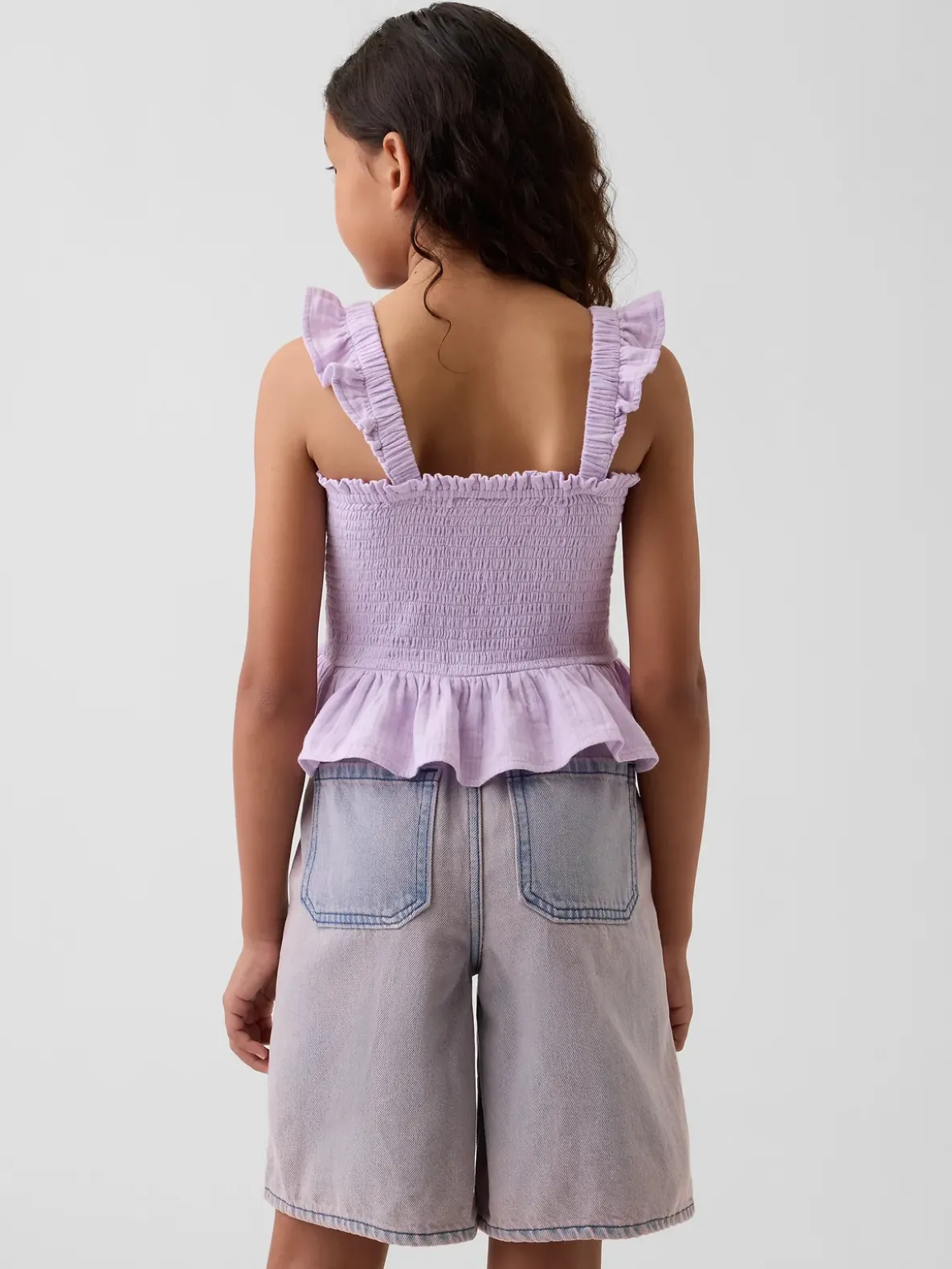 Kids Cotton Gauze Smocked Peplum Top