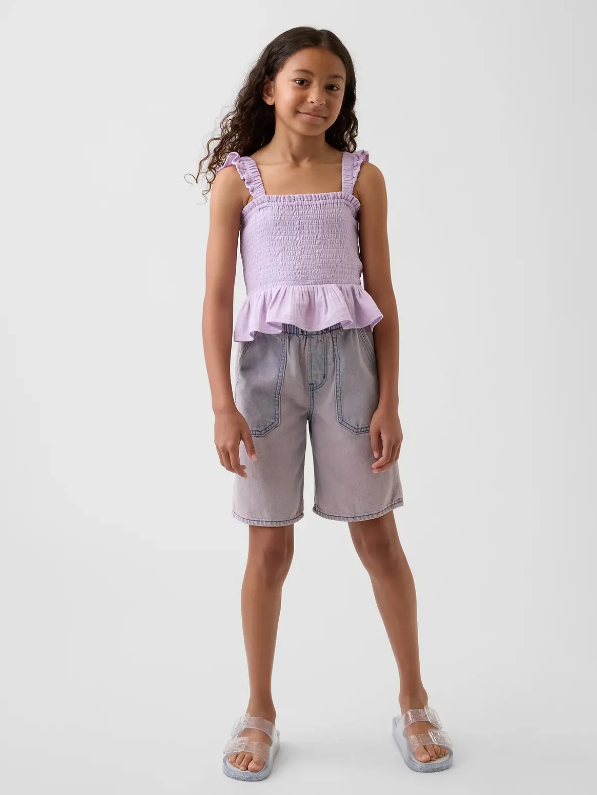 Kids Cotton Gauze Smocked Peplum Top