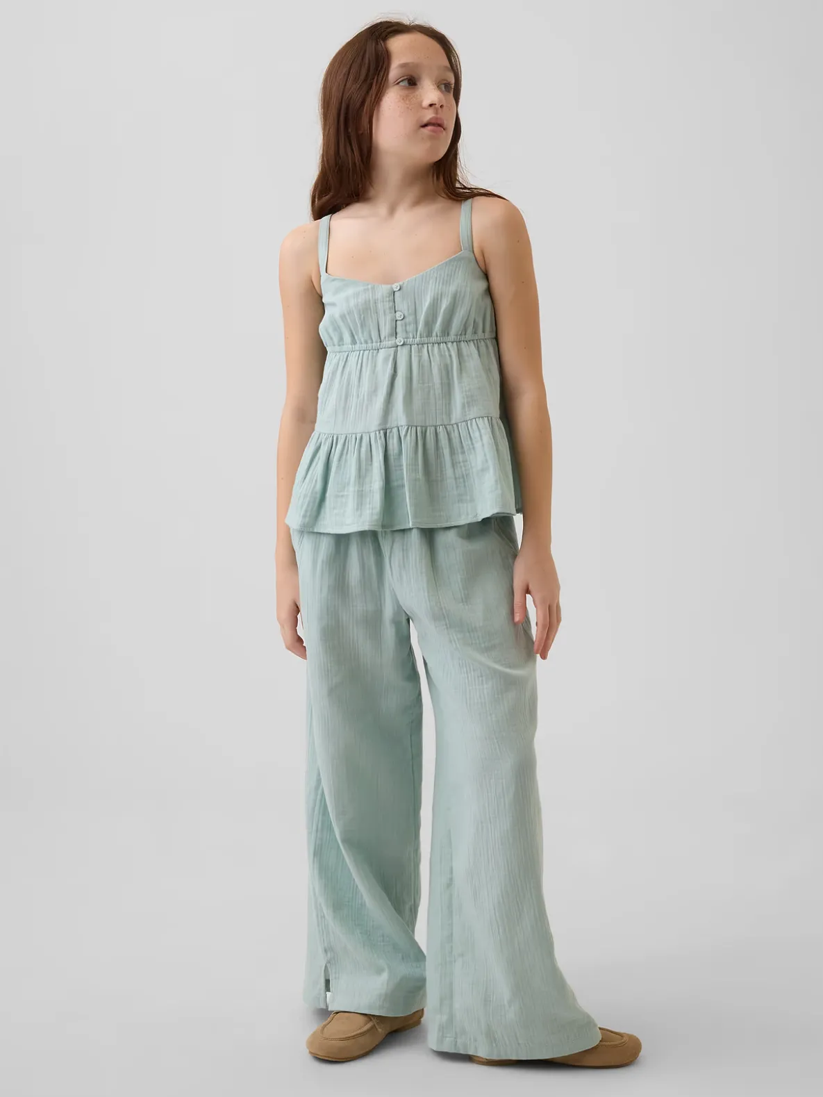 Kids Cotton Gauze Wide-Leg Pants