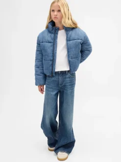 Kids Cozy-Lined Denim Puffer Jacket