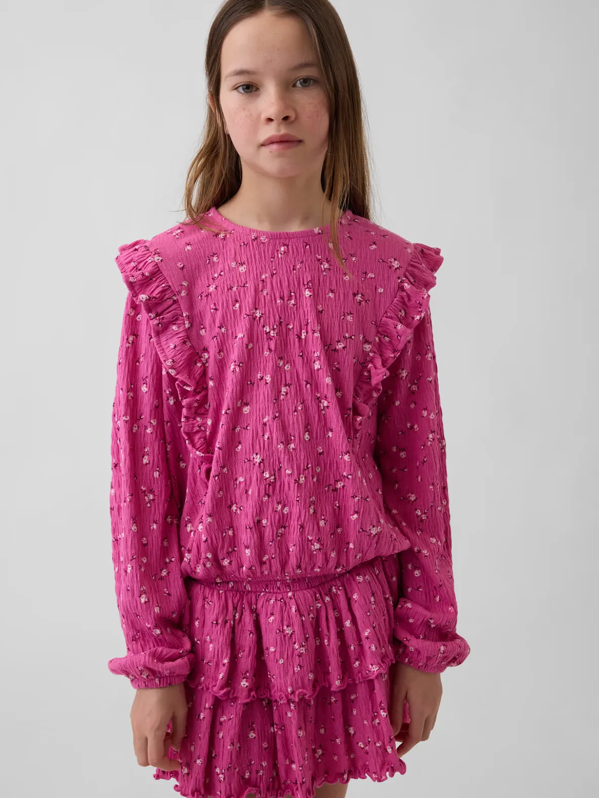 Kids Crinkle Knit Ruffle Top