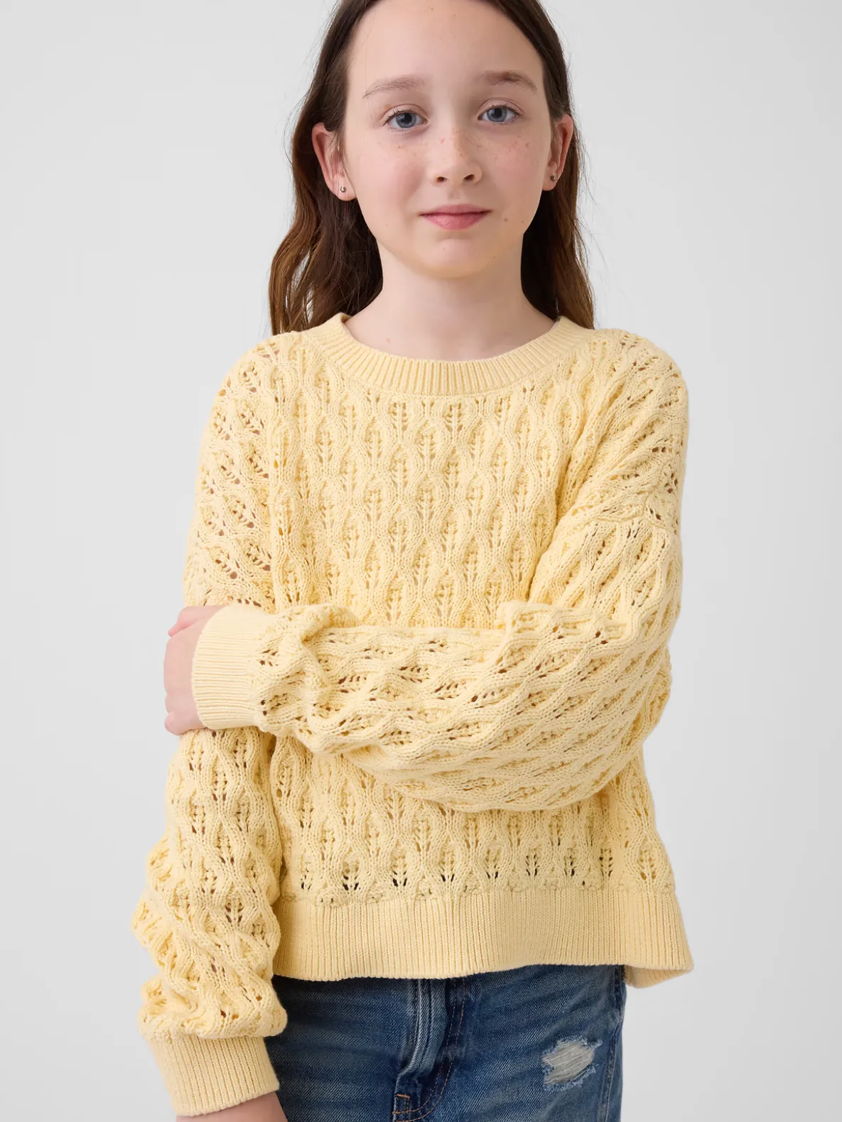 Kids Crochet Oversized Crewneck Sweater