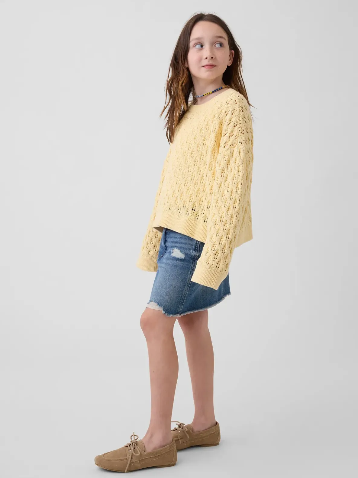 Kids Crochet Oversized Crewneck Sweater