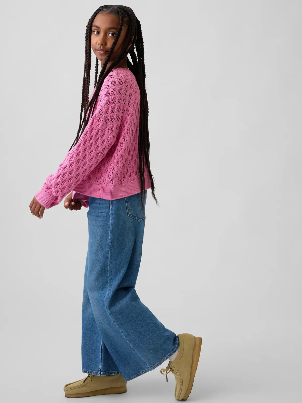 Kids Crochet Oversized Crewneck Sweater