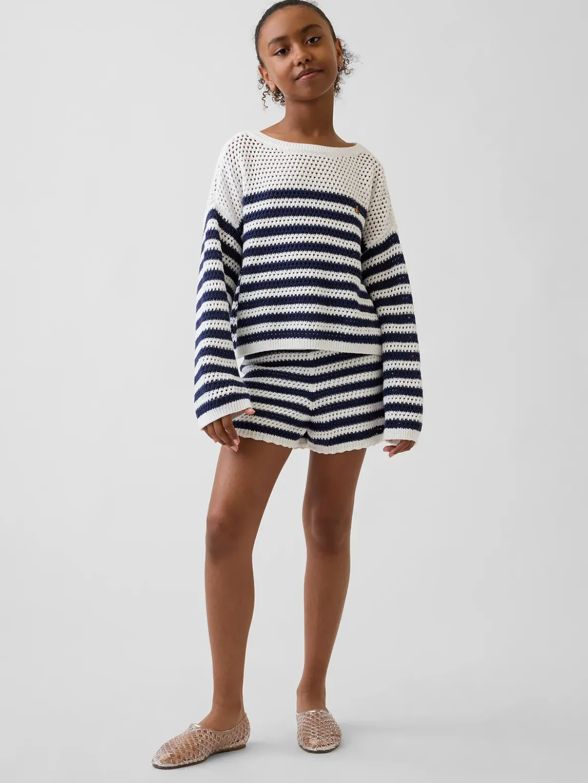 Kids Crochet Oversized Stripe Sweater