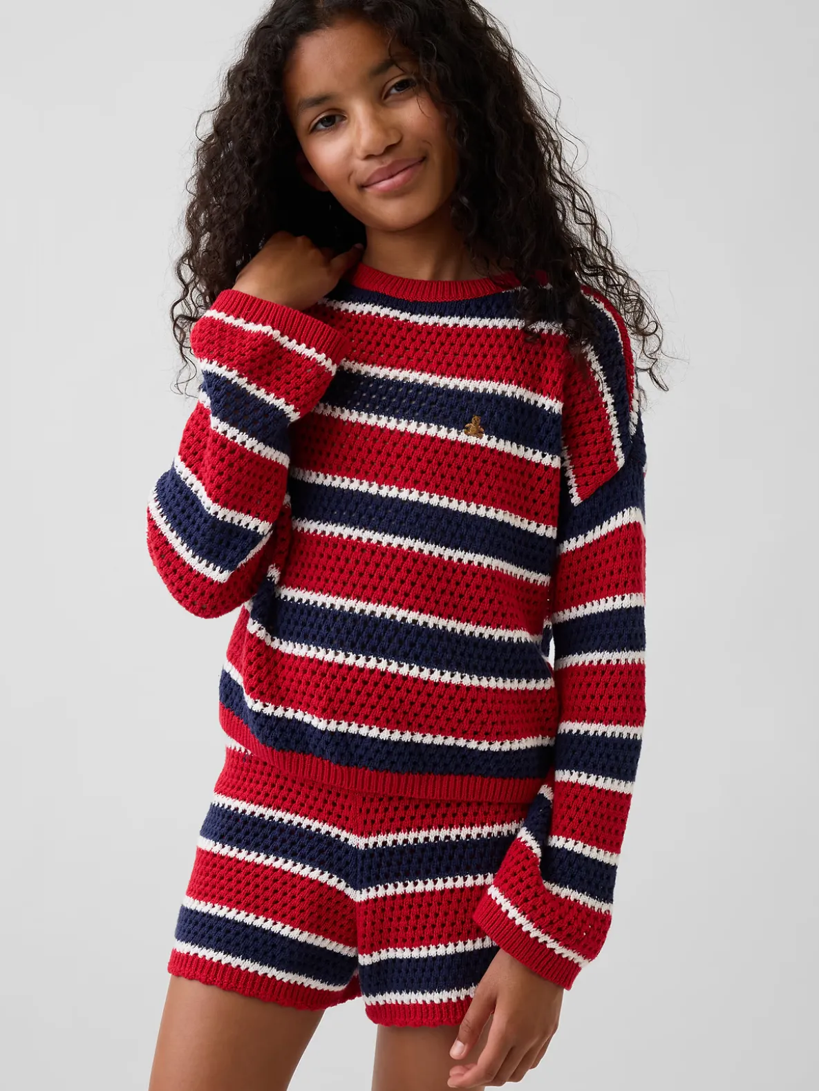 Kids Crochet Oversized Stripe Sweater