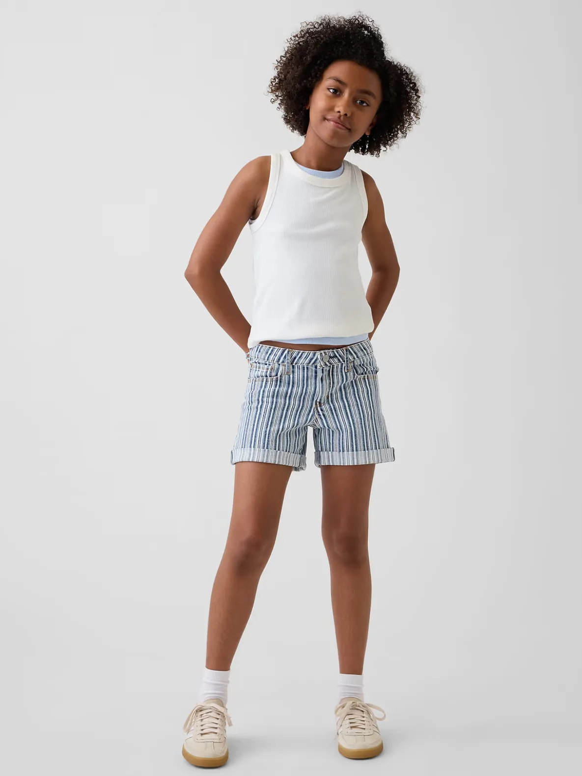 Kids Denim Stripe Midi Shorts