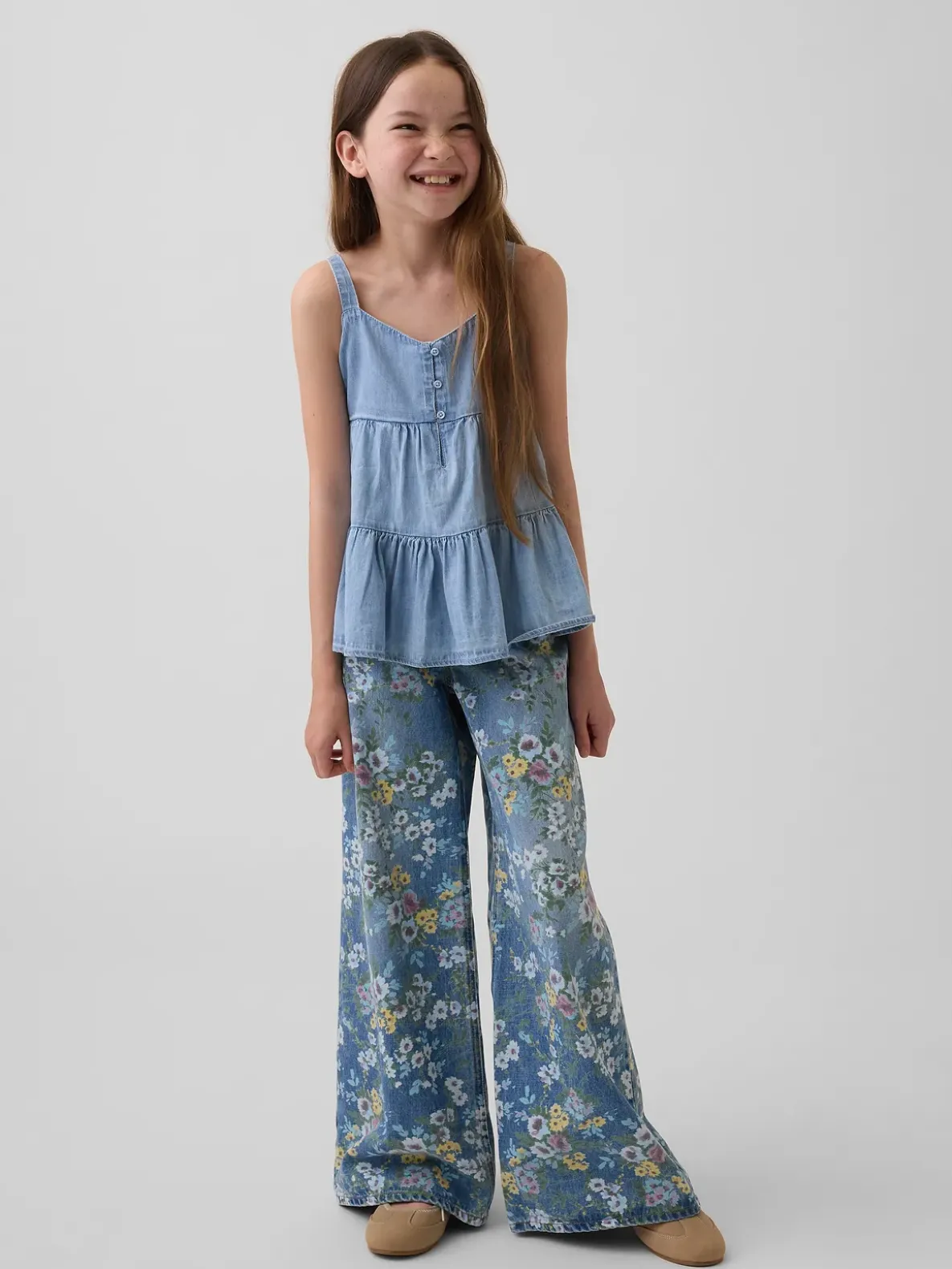 Kids Denim Tiered Tank Top