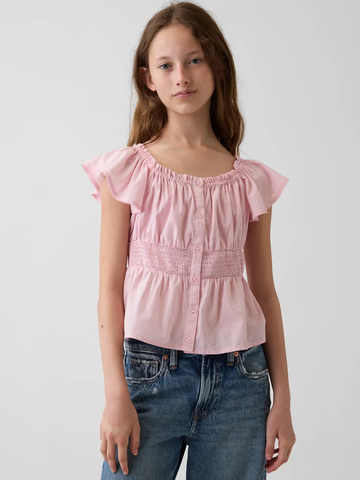 Kids Flutter-Sleeve Button-Front Top