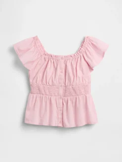 Kids Flutter-Sleeve Button-Front Top