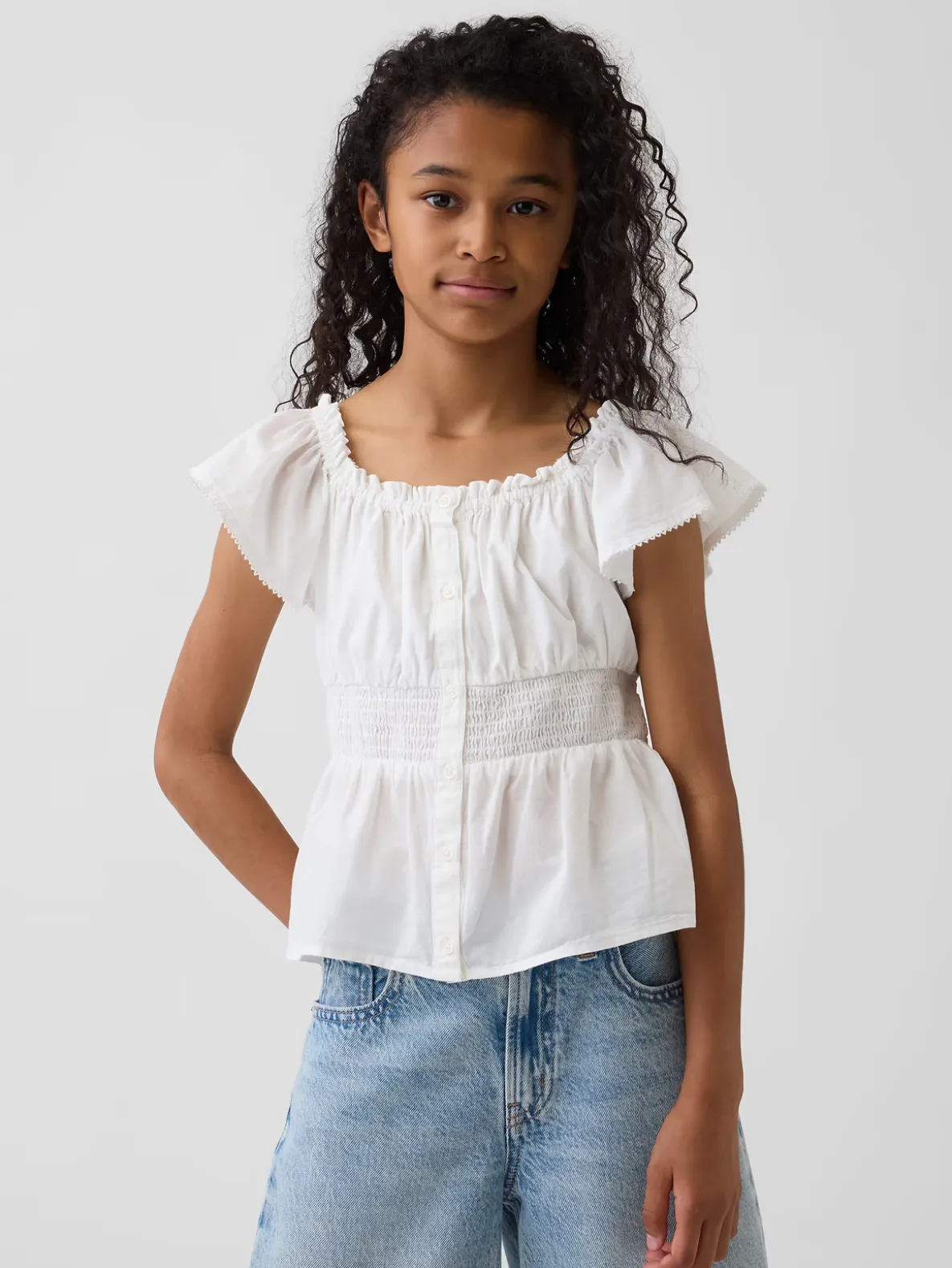Kids Flutter-Sleeve Button-Front Top