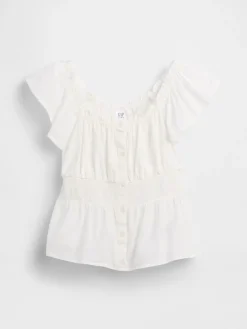Kids Flutter-Sleeve Button-Front Top