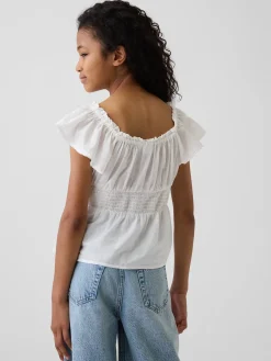 Kids Flutter-Sleeve Button-Front Top