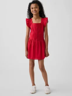 Kids Flutter-Sleeve Lace-Trim Dress