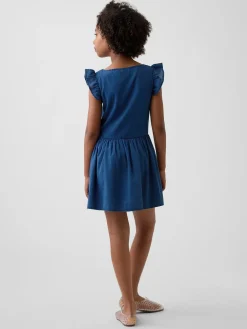 Kids Flutter-Sleeve Lace-Trim Dress