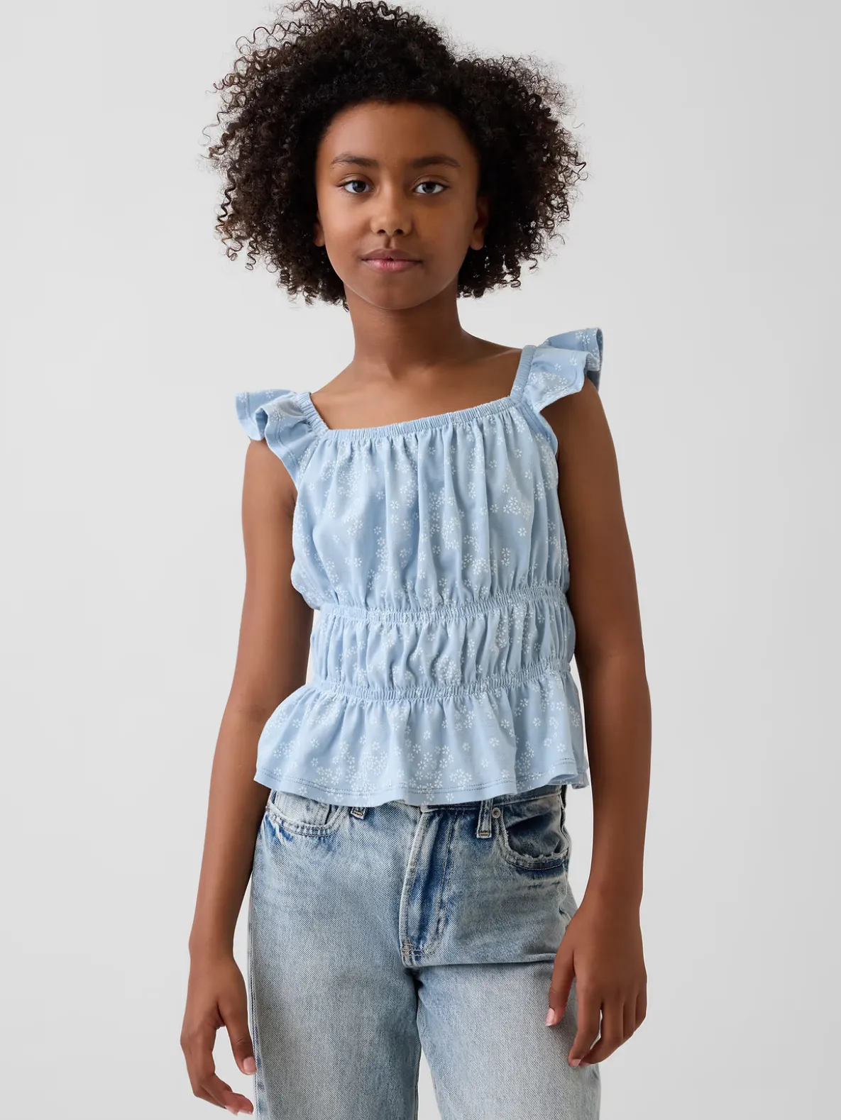 Kids Flutter-Sleeve Smocked Peplum Top