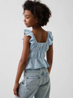 Kids Flutter-Sleeve Smocked Peplum Top