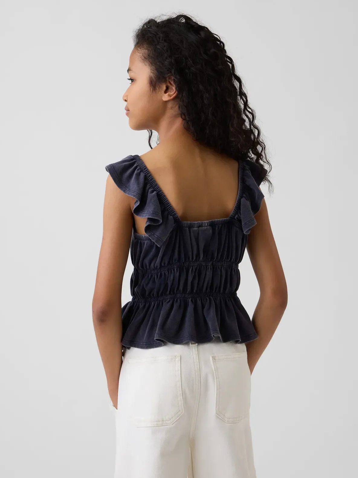 Kids Flutter-Sleeve Smocked Peplum Top