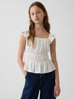 Kids Flutter-Sleeve Smocked Peplum Top