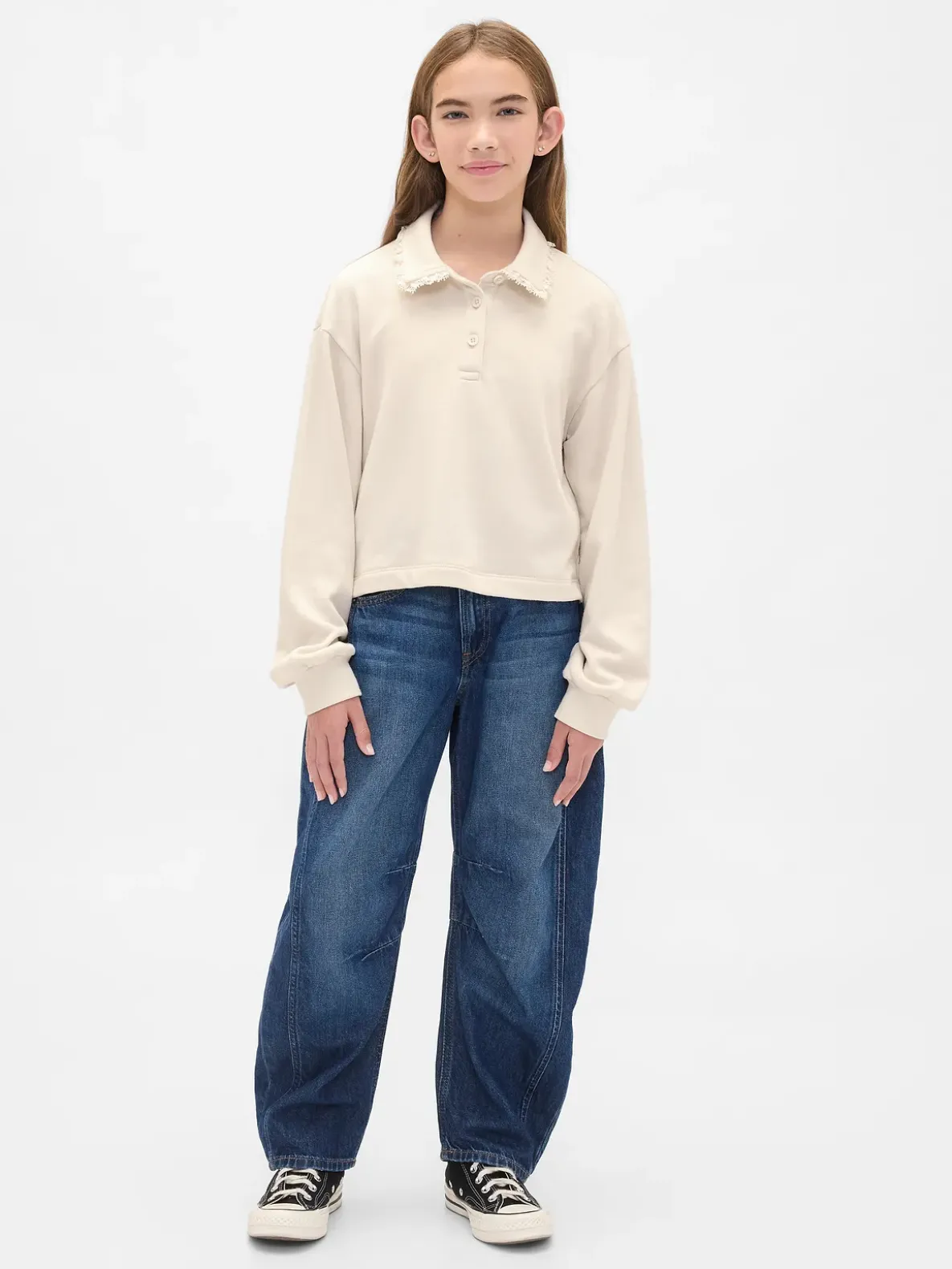 Kids French Terry Lace-Trim Polo Sweatshirt