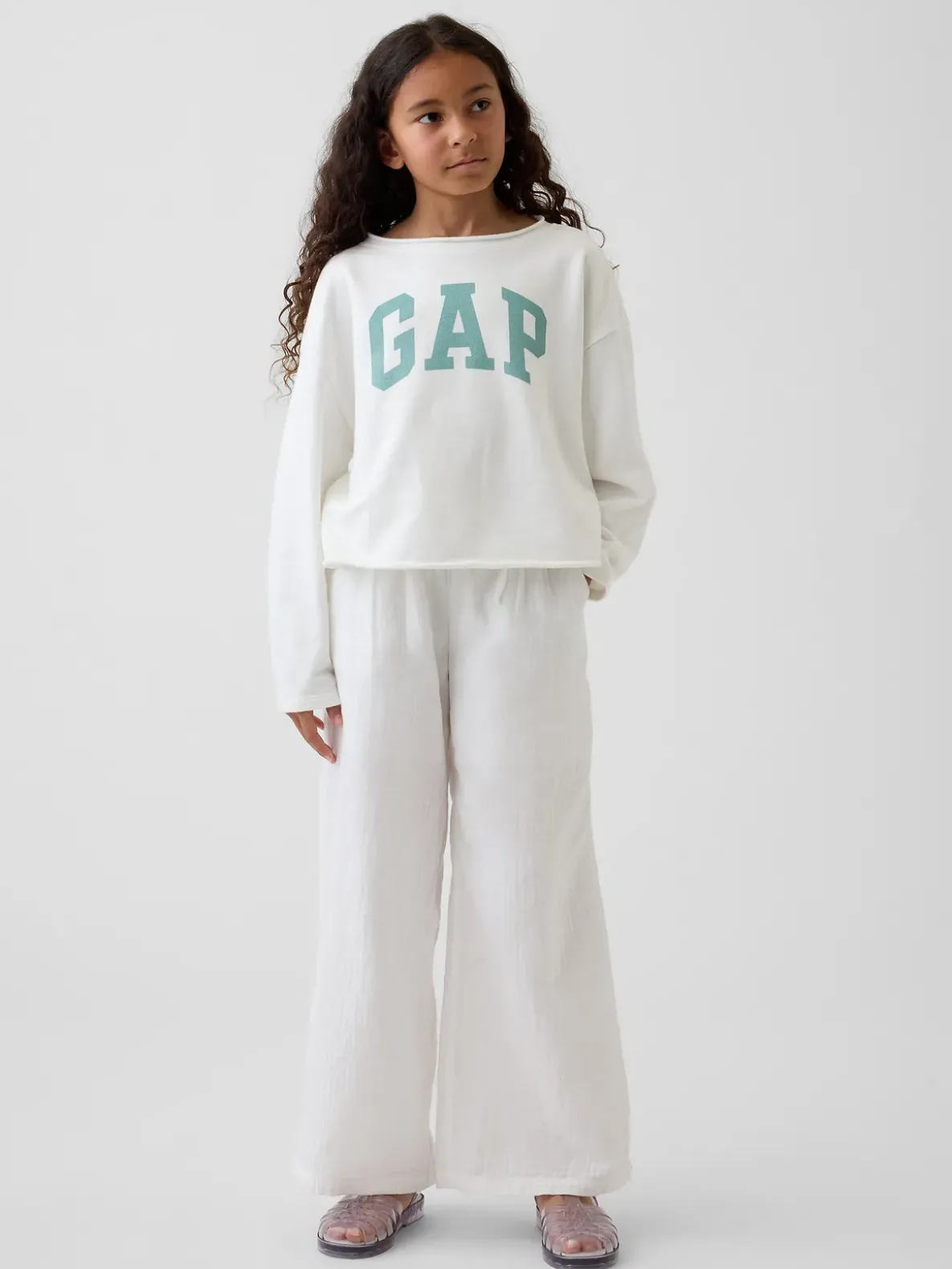 Kids French Terry Wide-Neck Logo Sweatshirt