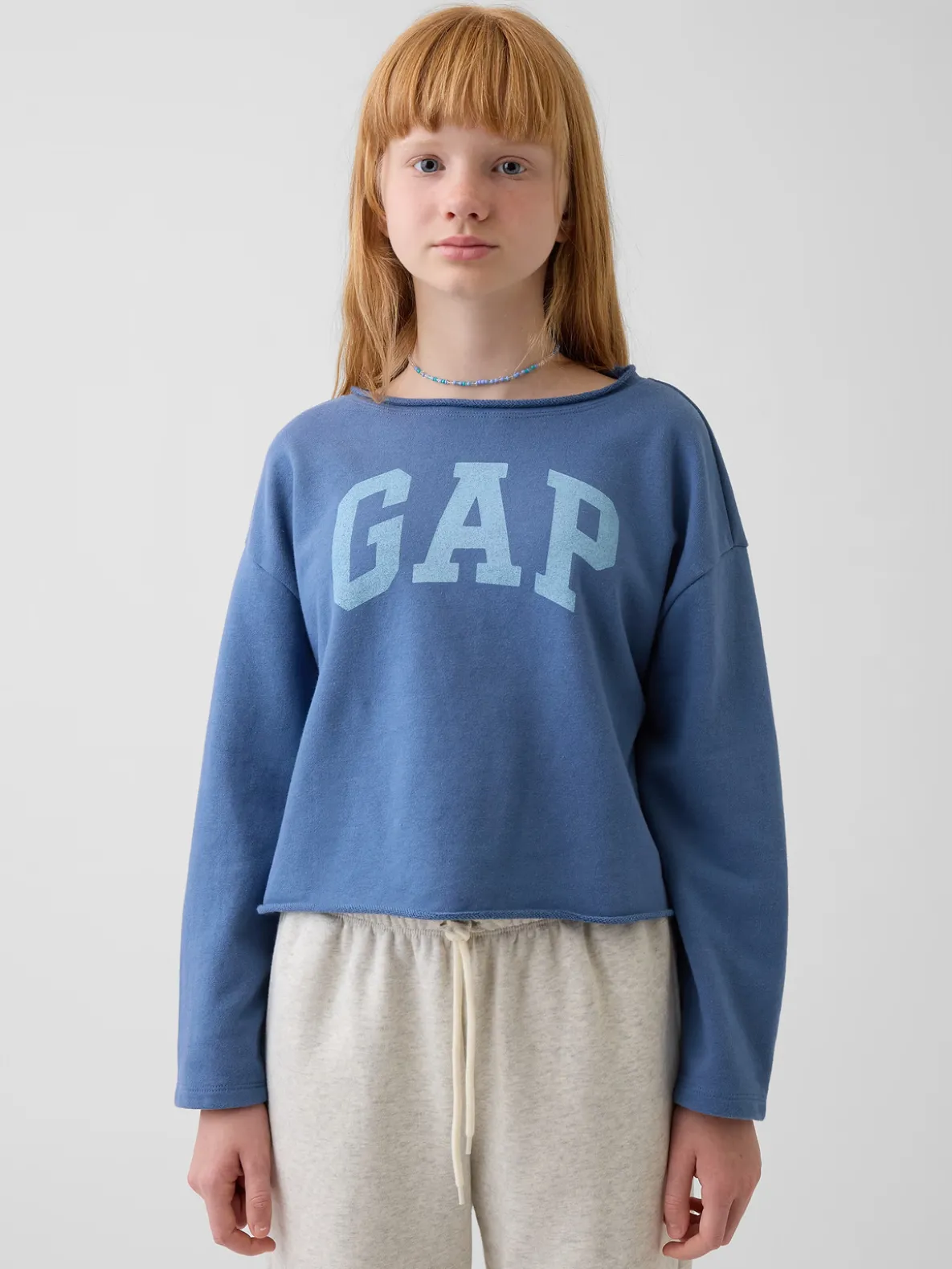 Kids French Terry Wide-Neck Logo Sweatshirt