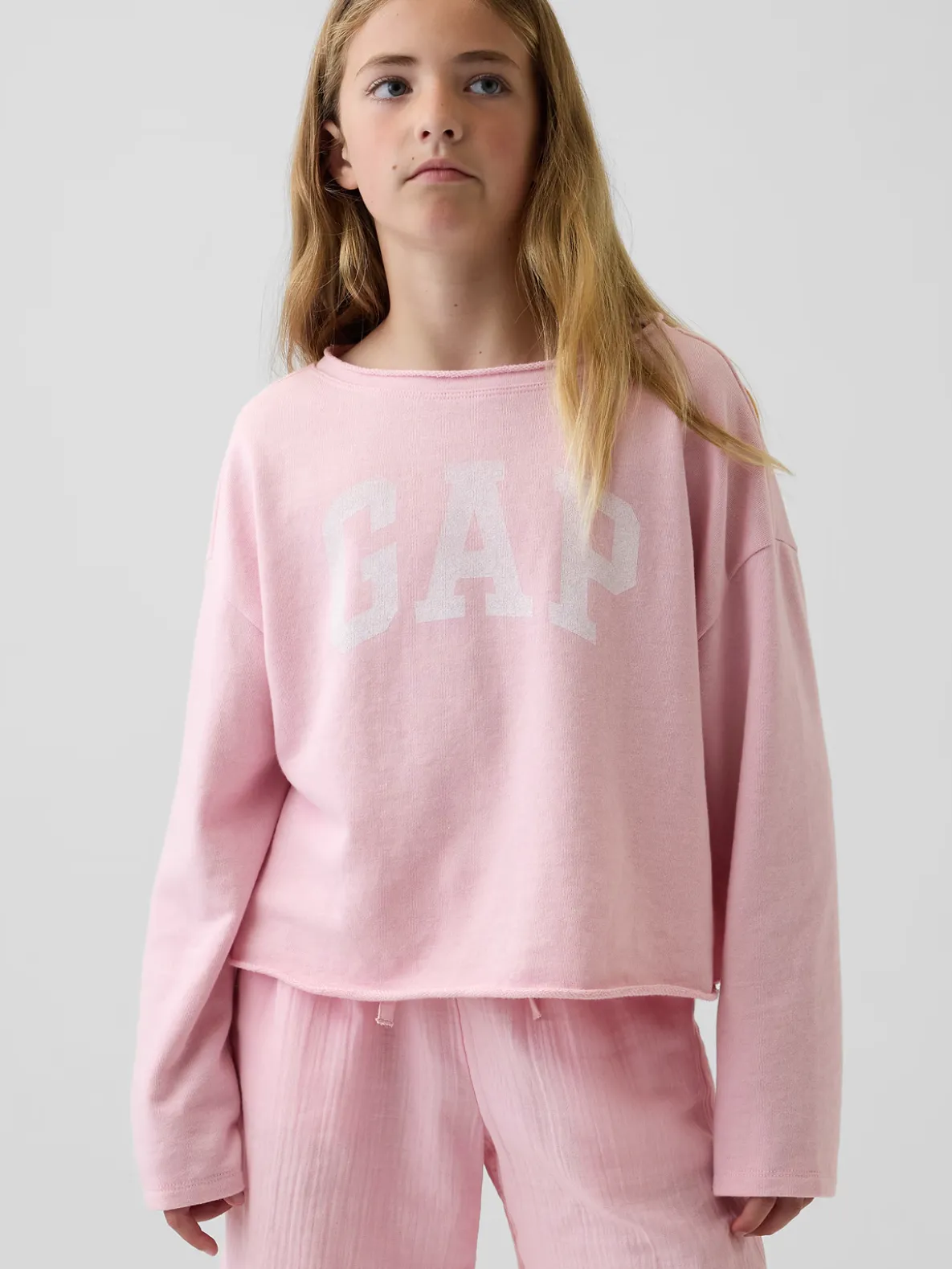 Kids French Terry Wide-Neck Logo Sweatshirt